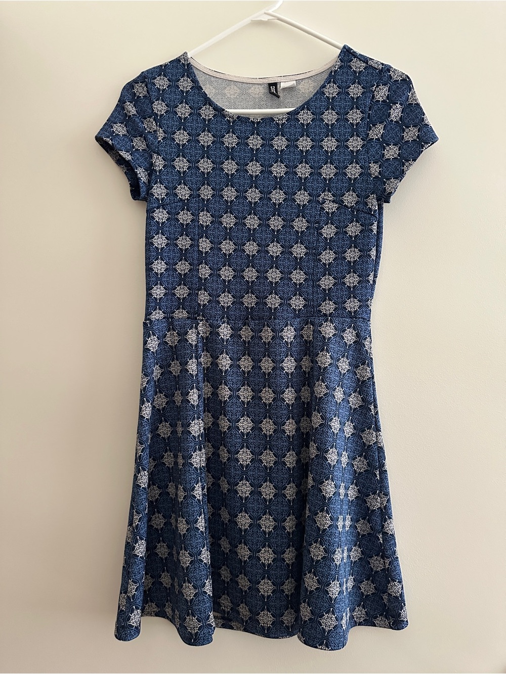 H&M Divided Navy and White Printed Skater Dress